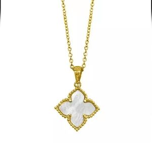 Gold and White Clover Pendant Necklace